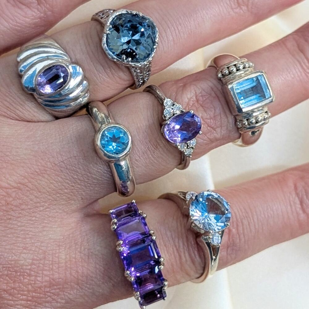 925 Sterling Silver Natural Amethyst Five-Stone Ring Size 7.75 - Picture 7 of 7